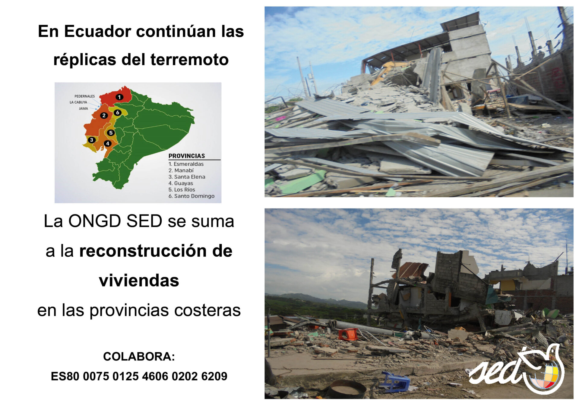 SED se solidariza con Ecuador tras las últimas réplicas del terremoto